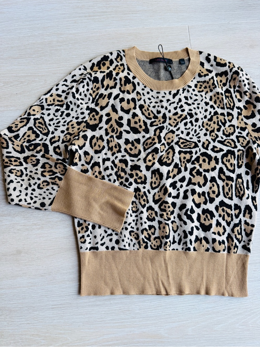 Greyson Leopard-Print Crewneck Sweater - Tan, Black & Cream